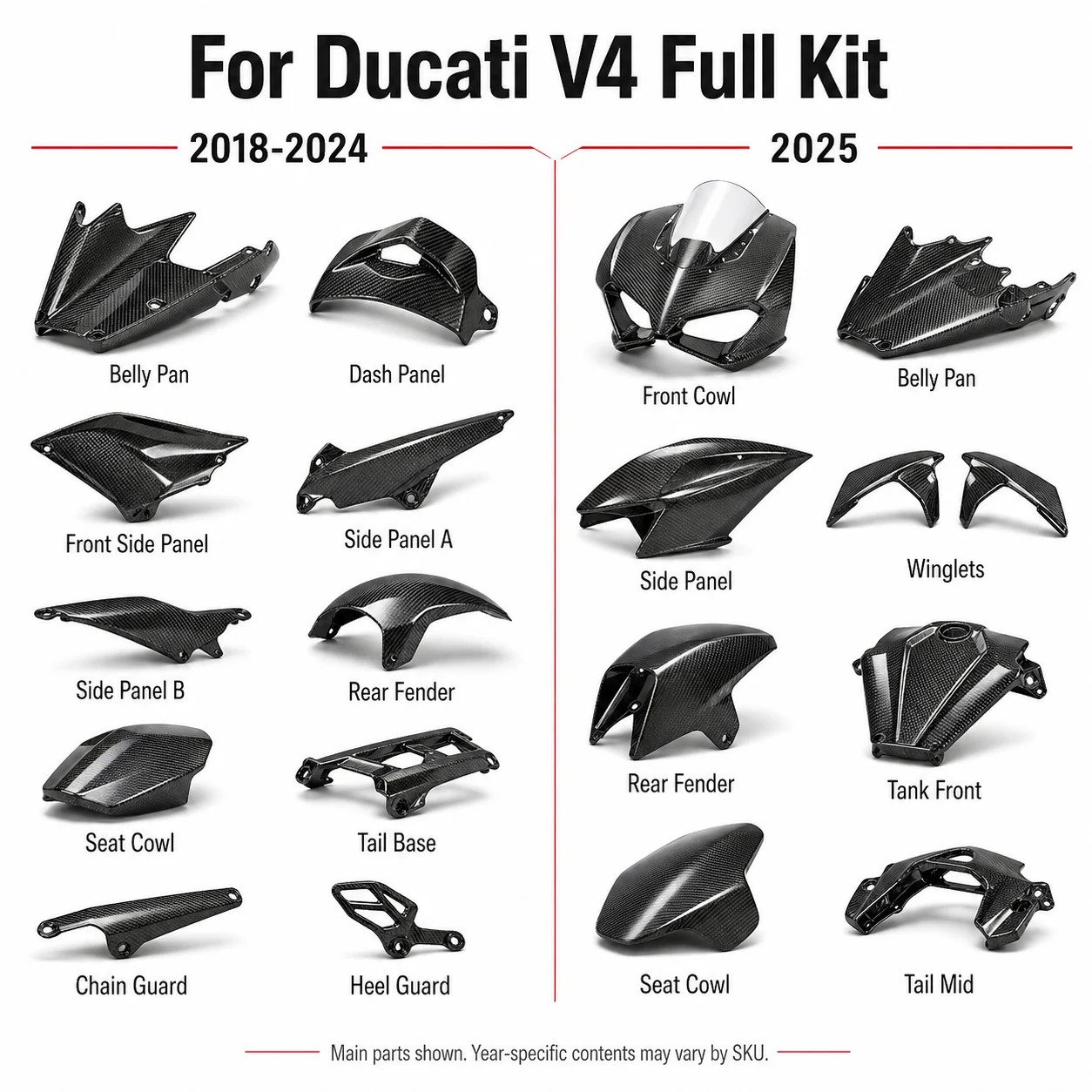 For Ducati Panigale V4 V4S 2018-2025 Carbon Fiber Parts Collection Fairing Kit Winglets Bodywork Accessories