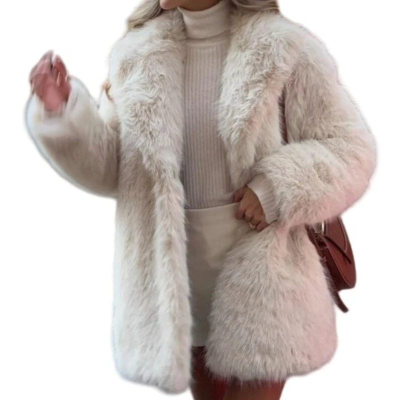 ผู้หญิงฤดูใบไม้ร่วง-ฤดูหนาว 2025 Faux FUR WARM MIDI Coat เสื้อโค้ทหนา