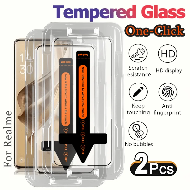 

2PCS for Realme 12 pro 13 pro 14 pro 14 pro+ Ultra HD One-click film applicator Tempered Glass Screen Protectors-Crystal Clear
