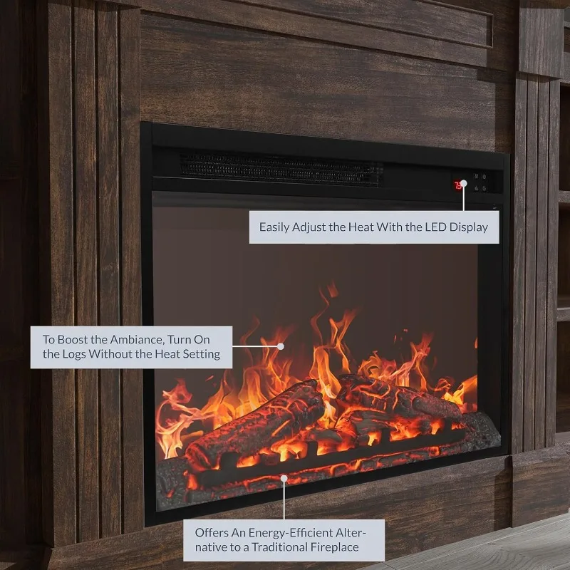 BELLEZE Modern 66" Electric Fireplace Heater Mantel TV Stand Media Entertainment Center TVs up to 66" Energy-Efficient Heater