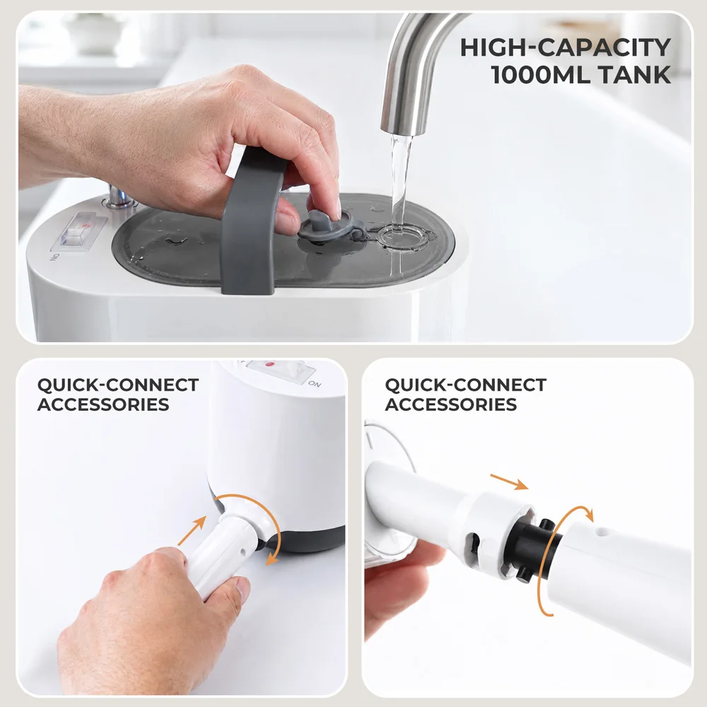 ROUNY 6-in-1 Tragbarer Hochdruck-Dampfreiniger, 3,5 Bar Leistungsstarker Dampfausstoß, 15s Schnelle Aufheizzeit, 1000ml Tank, Nur 0,96kg – Detail 17
