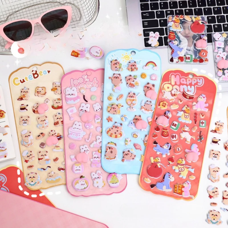 

3D Soft Puffy Bunny Stickers Cute Rabbit Jelly Decals for Phone Case Water Bottle Laptop DIY Decor Scrapbook Journal Sticker