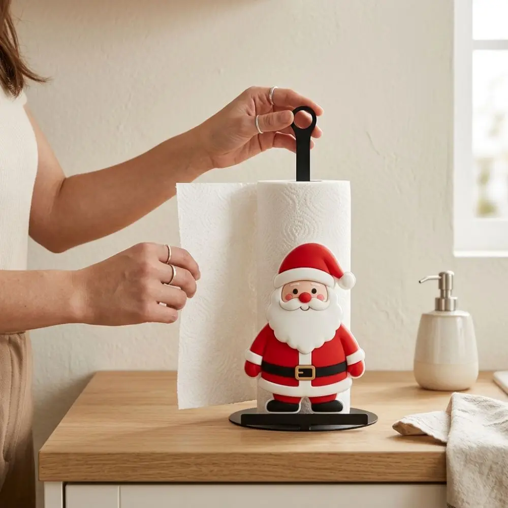 Freestanding Christmas Acrylic Paper Towel Holder Rust-Resistant Stable Structure Santa Claus Towel Stand Non-Slip Base