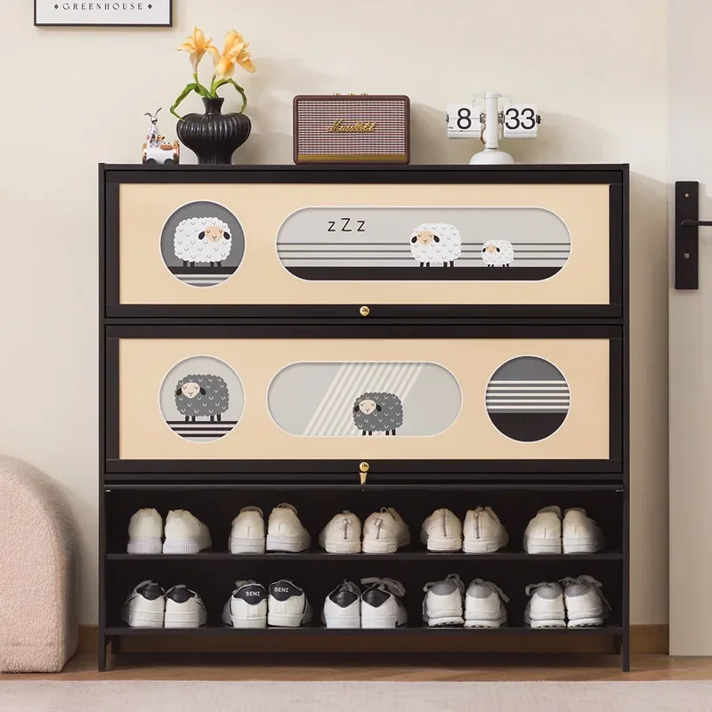 New model Shoe cabinet household door solid wood large-capacity multi-layer entrance cabinet