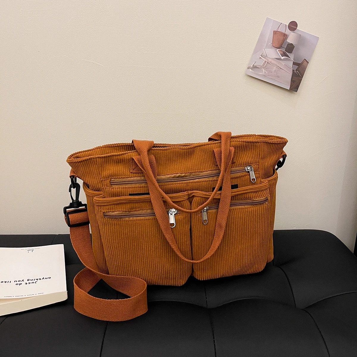 

2026 Corduroy Shoulder Bag, Large Capacity, Commuting Travel, Fashionable Casual, Simple Crossbody Bag, Korean Style Backpack