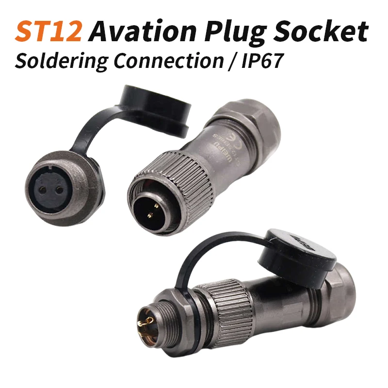 Outdoor ST12 Avation Plug Socket IP67 2 3 4 5 6 7 9 Pin Waterproof Cable Connector for 5-7mm Wire Male Female Solder Joint