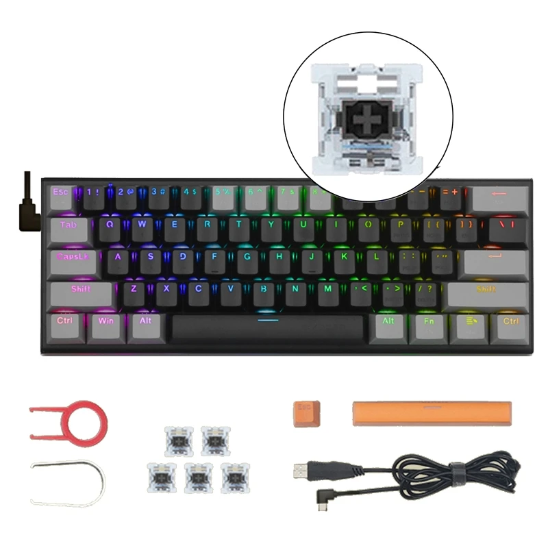 

2024 New 60% Type-C Wired Mechanical Keyboard 61 Keys Hot Swappble Gaming Keyboards Optical Switches with RGB 21 Modes Backlit