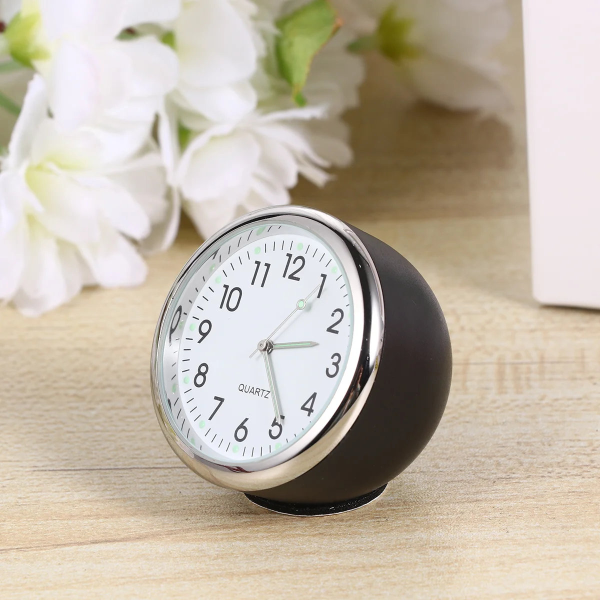 

Car Quartz Clock Black Case White Dial Durable Display Night Lights Design For Safe Driving Automobile Dashboard