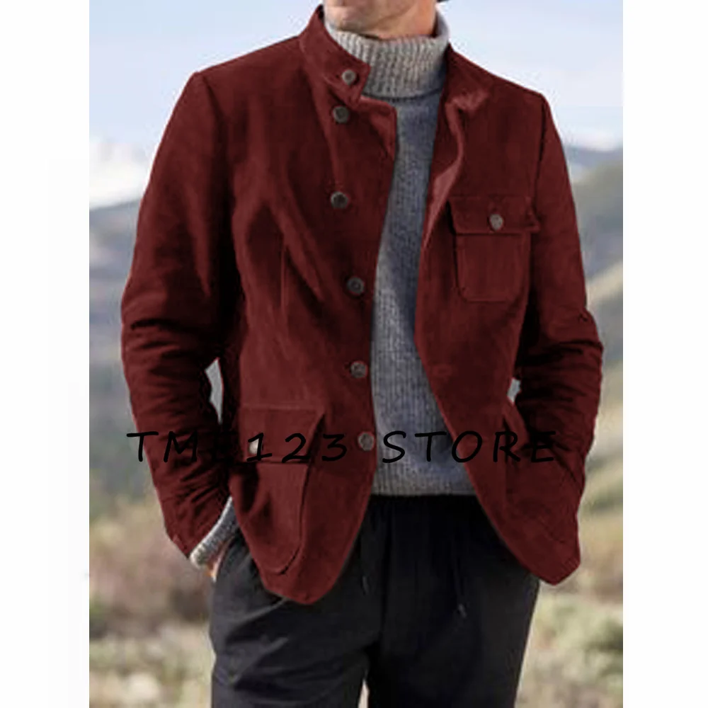 Veste Courte en Daim pour Homme, Manteau Chaud et Décontracté, Col en V, Simple Boutonnage, Combinaison Coréenne, Hiver