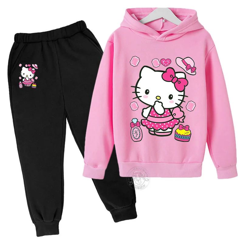 Autumn and winter fashion Hello Kitty cute cartoon Kawaii series girls leisure sports series suit