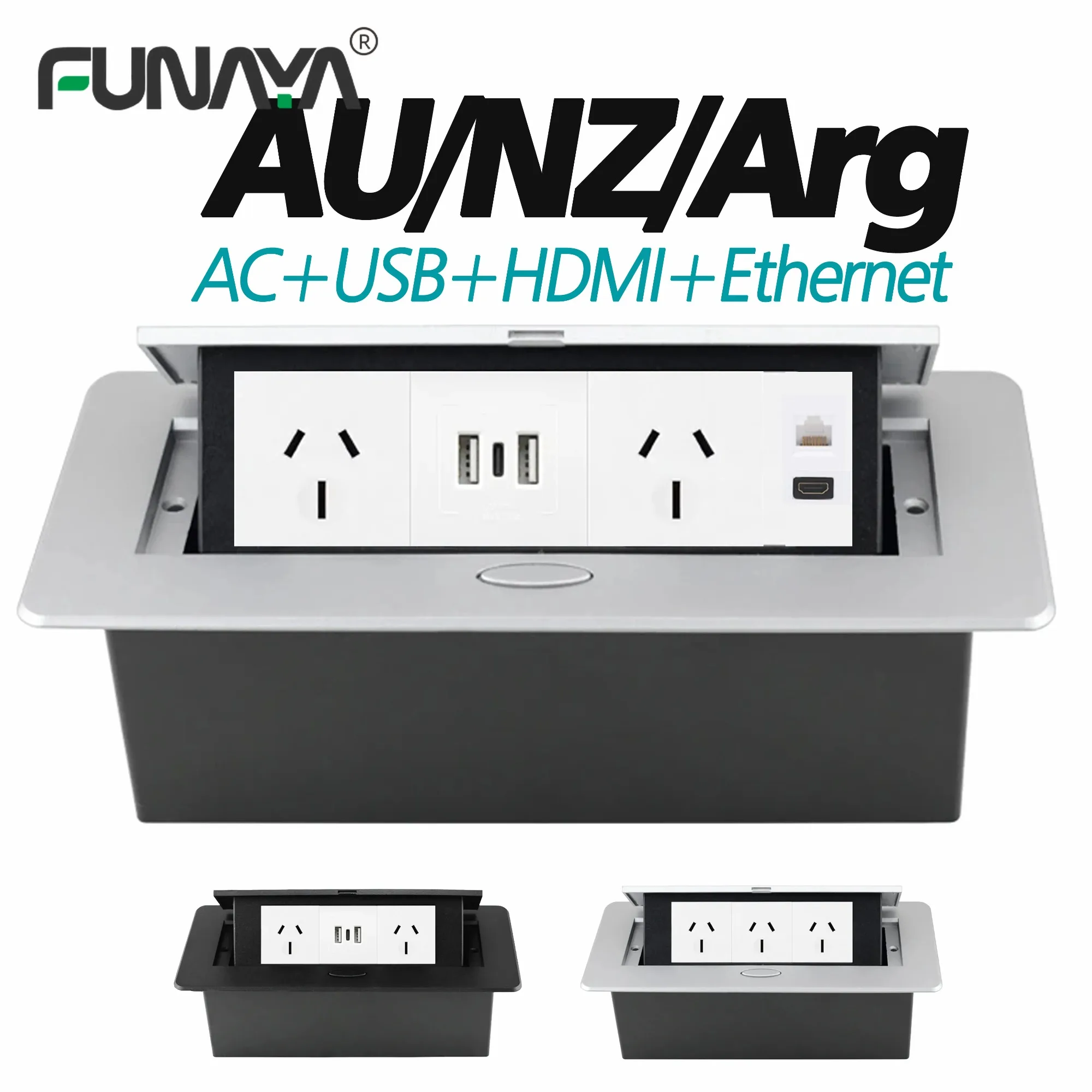 FUNAYA 15A AU NZ AR Pop Up Desktop AUS Socket Built-in Table Outlet with USB Type C Countertop Electrical Power Recessed Sockets
