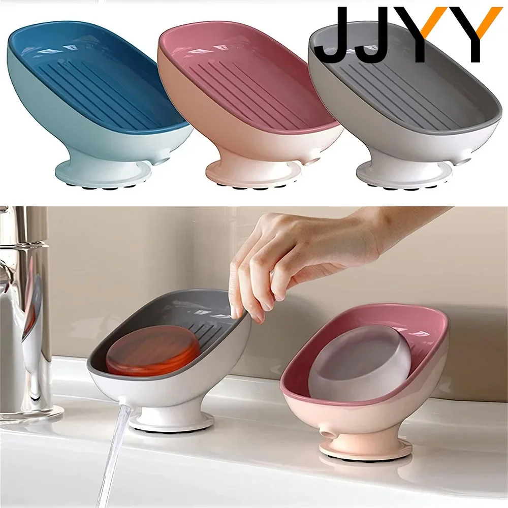 

Non-porous Home Soap Dish Creative Suction Cup Soap Holder Creative Drainage Double Laundry Soap Place Rack Bathroom Accessories