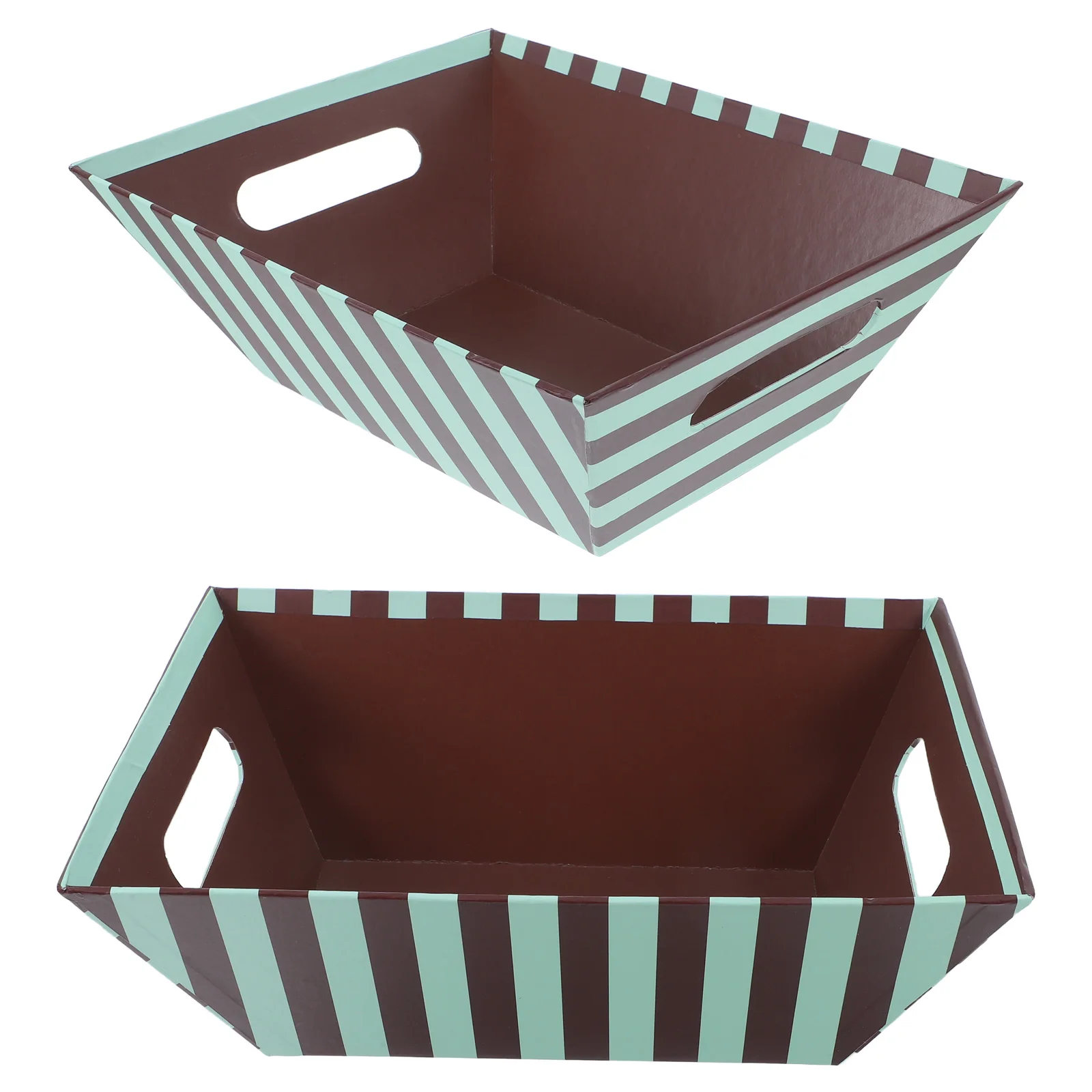 

2pcs Cardboard Baskets Gift Striped Material Stylish Design Convenient Handles Versatile Use Food Trays Greaseproof