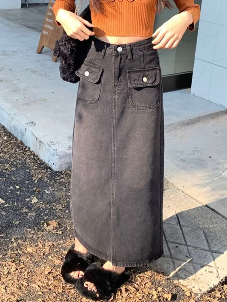 High Waist A-Line  Skirt for Women Spring Summer Autumn Denim Split Vintage Style Commute Casual Travel No 
