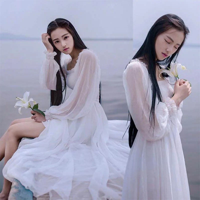 Victorian Dress Women White Fairy Elegant Gothic Vintage Ruffles Lolita Chiffon Holiday Beach Long Fashion Stylish Dresses Party