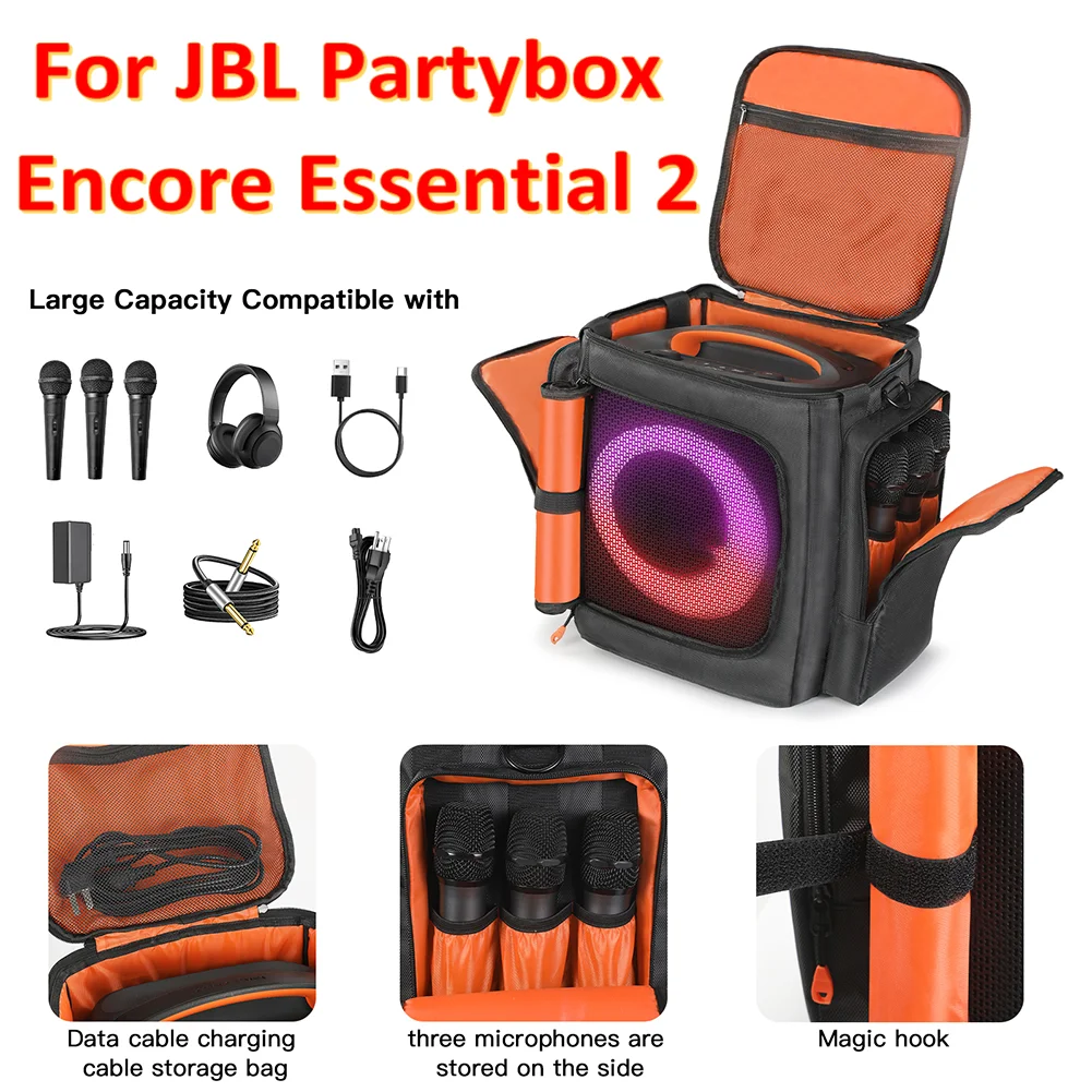 

Портативная сумка для переноски динамика, водонепроницаемый пылезащитный чехол для динамика, большая вместительная дорожная сумка для хранения для JBL Partybox Encore Essential 2