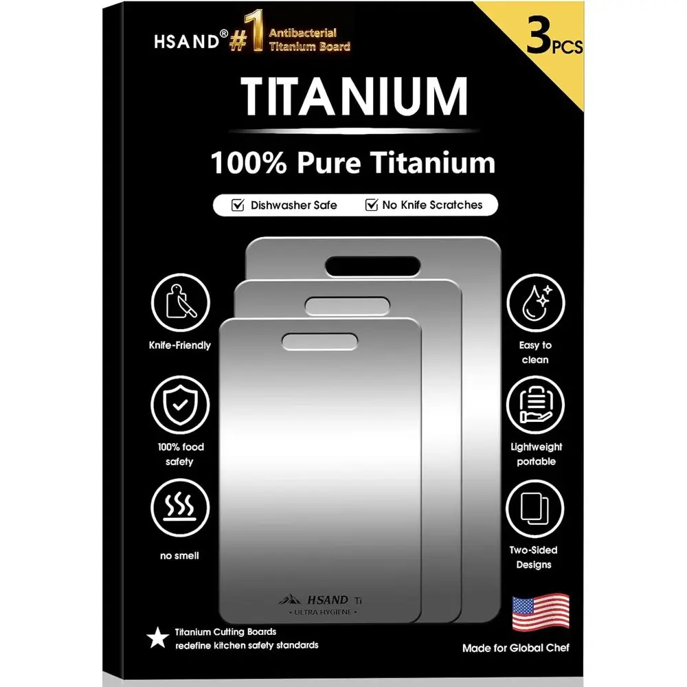 

3-Pack Titanium Cutting Board Set, Non-Slip & Double-Sided, 100% Food-Grade Non Toxic, Knife-Friendly, Dishwasher Safe