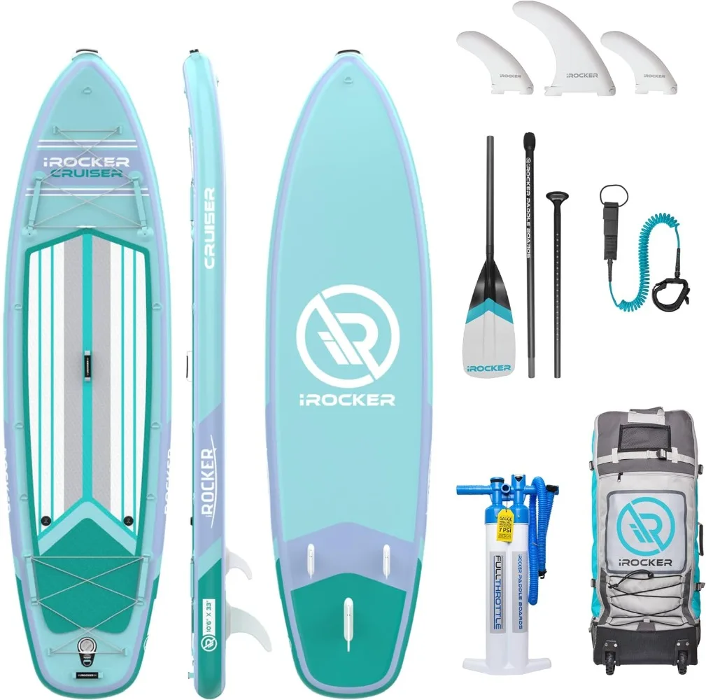 Cruiser Tabla de Paddle inflable de pie, extremadamente estable, 10 '6 "de largo, 33" de ancho, 6 "de grosor, SUP Premium con bolsa de rodillo