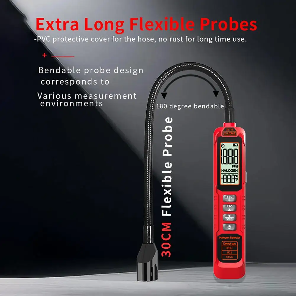 

Refrigerant Gas Leak ZL77 0-1000PPM Air Conditioning Refrigerant Tester HFO Gas CFC HC HFC HCFC Leak HVAC N3X7