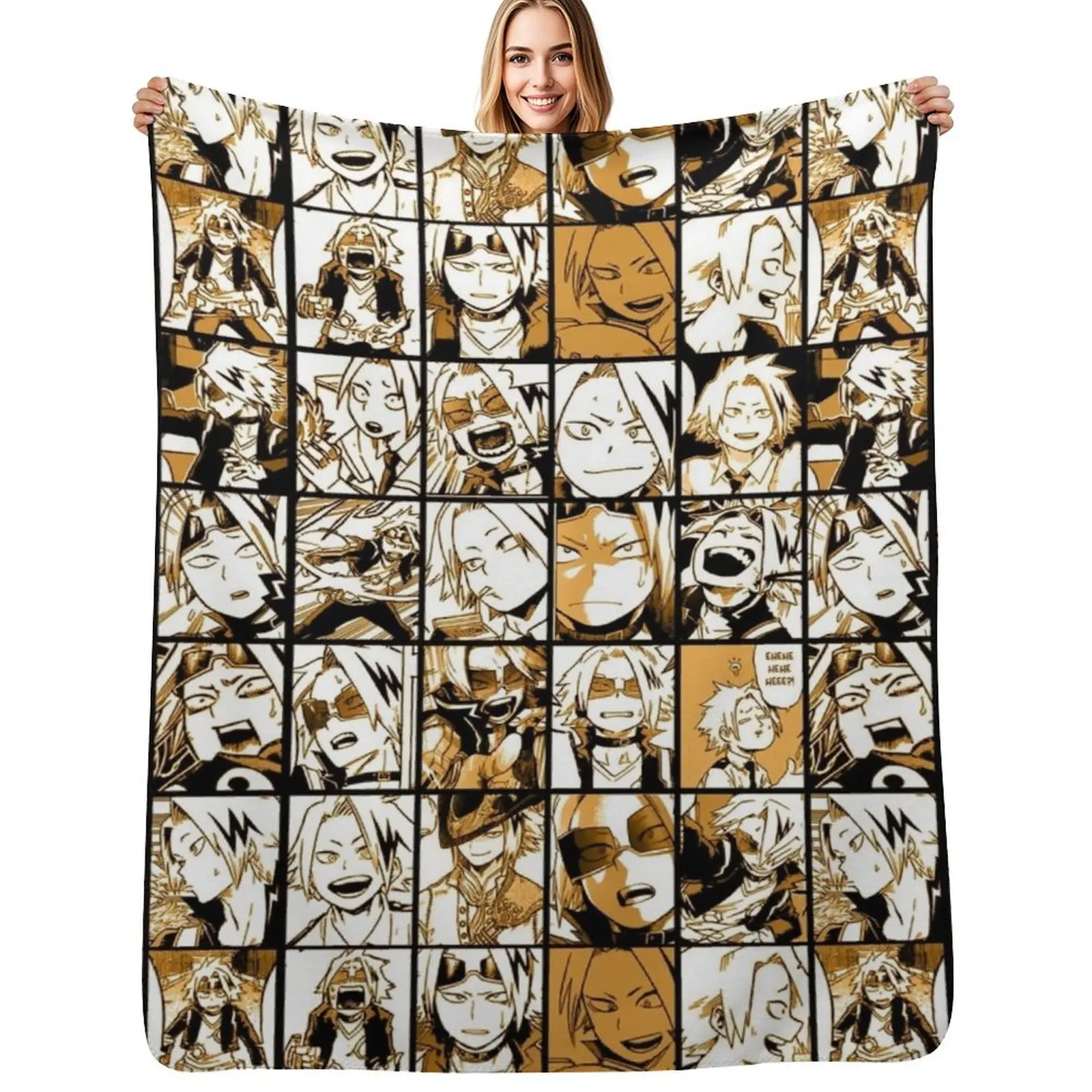 

BNHA Kaminari Denki collage Throw Blanket Soft Comfort Blanket for Reading Watching TV