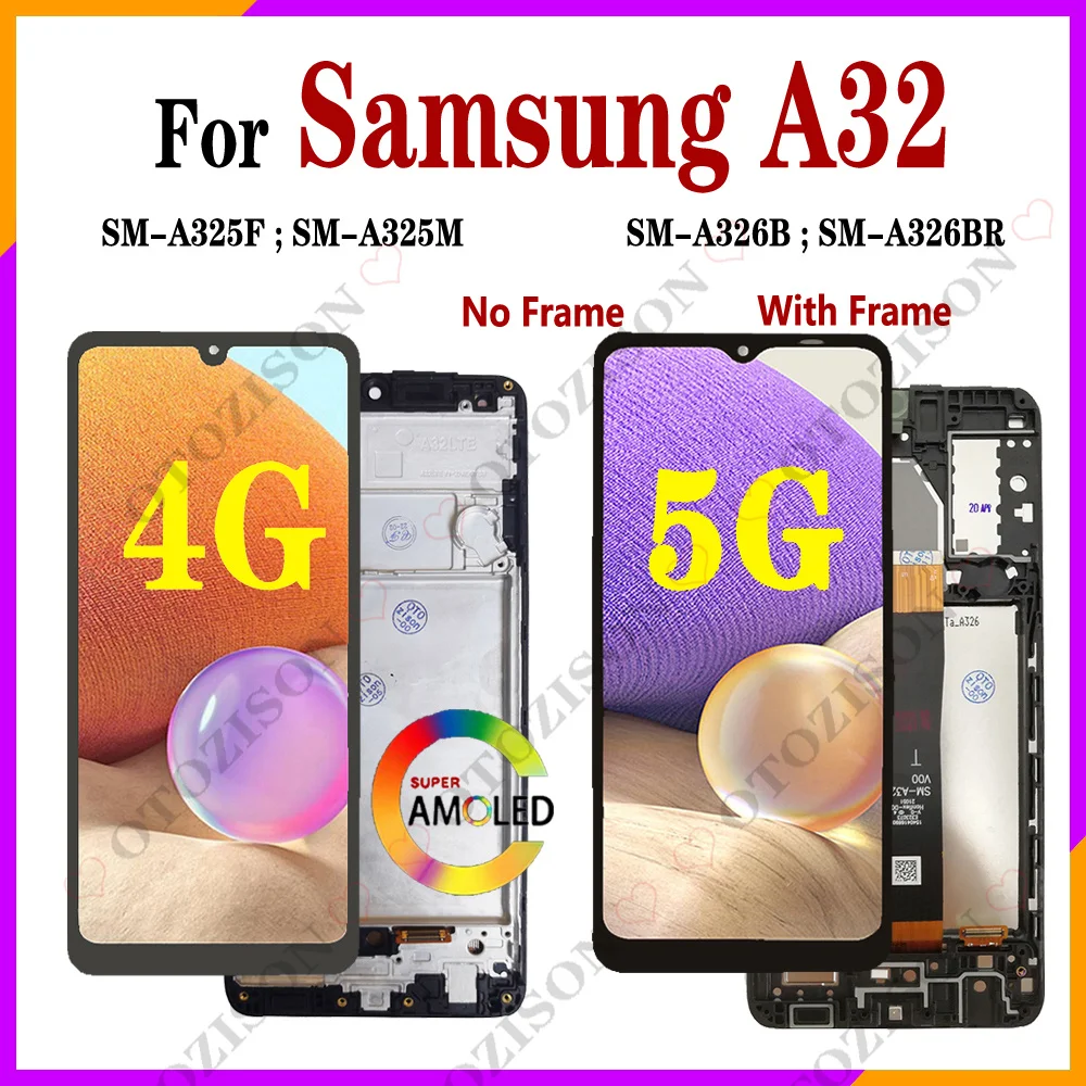 Pantalla LCD para Samsung Galaxy A32 5G A326 SM-A326B, Pantalla LCD para A32 4G A325F con Marco, Digitalizador Táctil, Repuestos de Pantalla A32