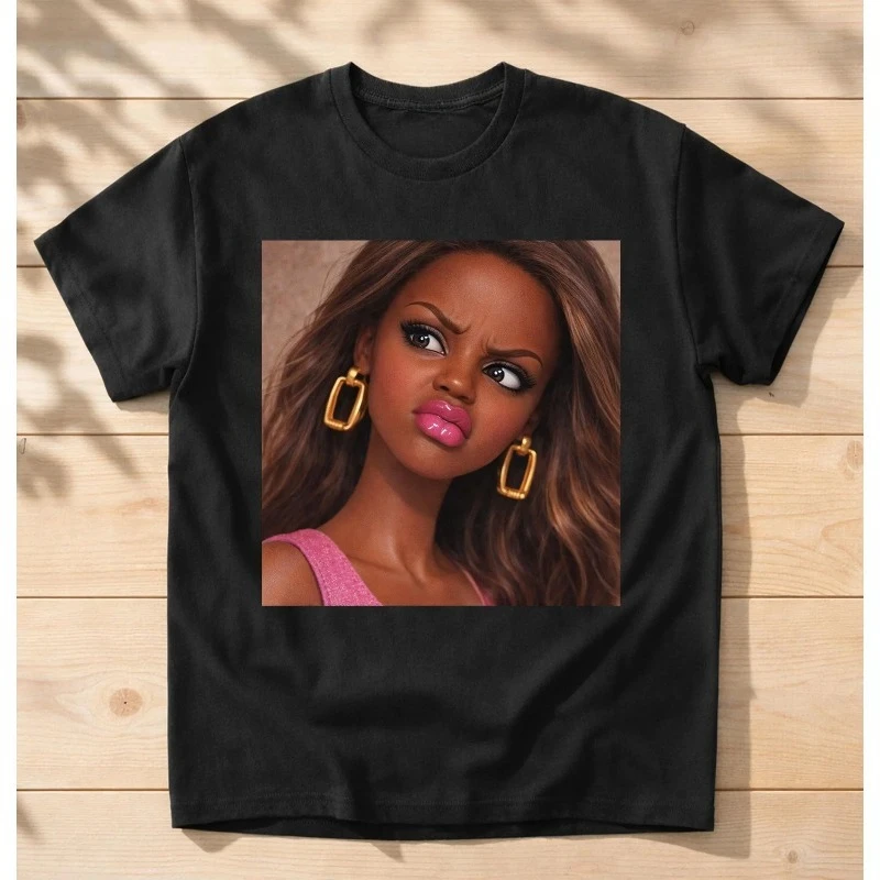 Funny Black Doll Face Meme Expression Hilarious Sarcastic Shirt Four season popular unisex cotton T-shirt