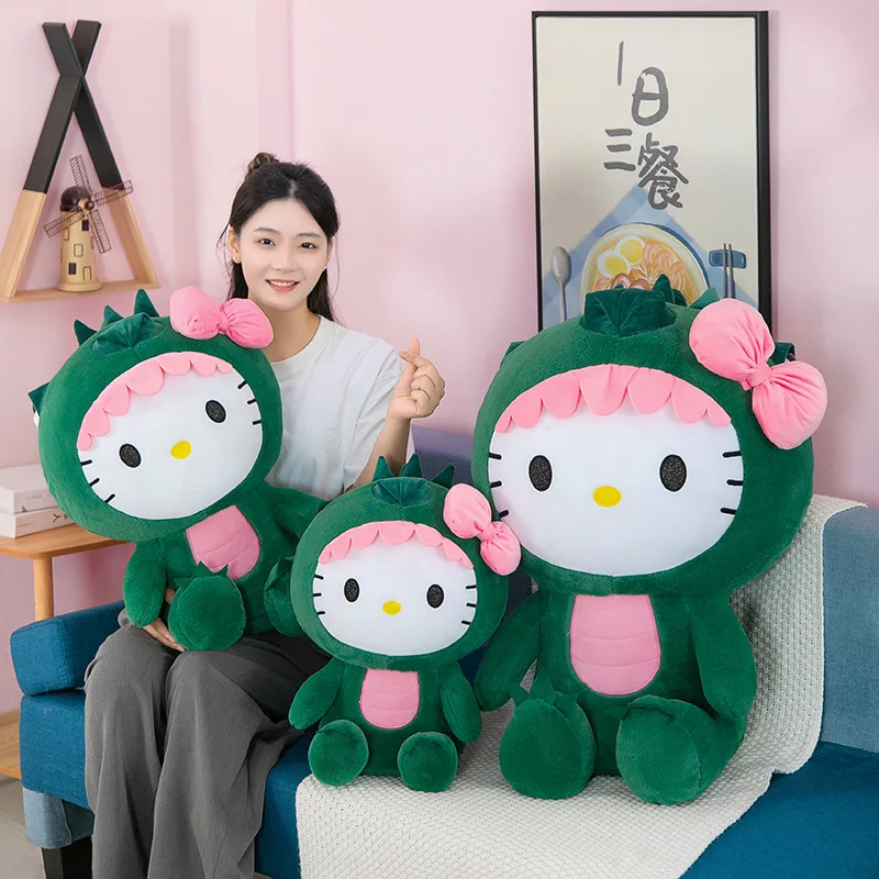 35/50 Big Sanrio Kawaii Hello Kitty Dinosaur Plush Toy Cartoon Doll Room Decoration Sleeping Throw Pillow Kids Birthday Gift