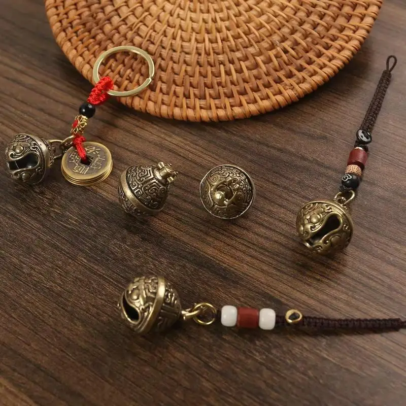 Messing-Gourmet-Glocken-Schlüsselanhänger, Drachenkopf-Schlüsselanhänger, reiner Kupfer-Schlüsselanhänger, Glocken-Anhänger mit geflochtenem Seil, DIY-Haustier – Detail 4