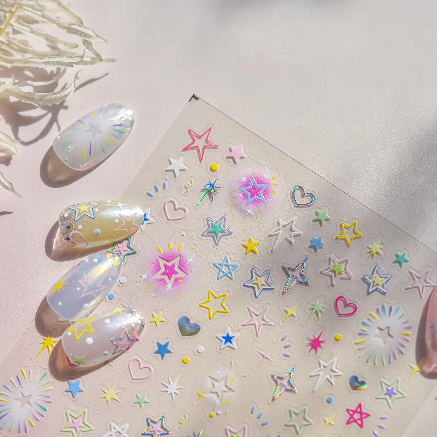 Flash colorido estrelas amor coração adesivos de unhas arte decalque alta qualidade decoração manicure decalques T-5105