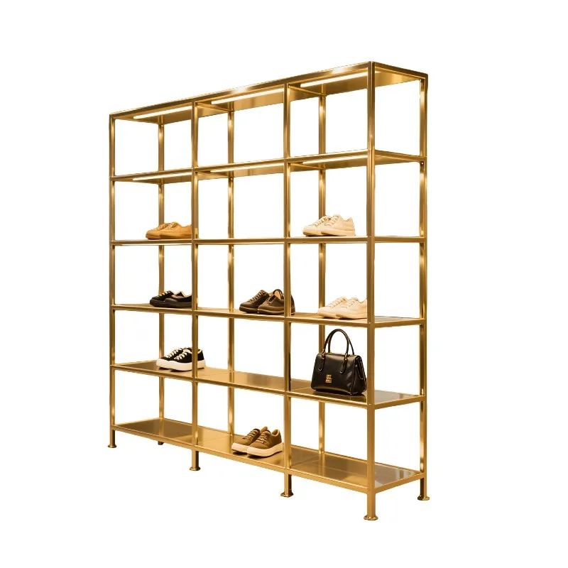 Stainless steel bag display rack shoe store multi-layer floor-to-wall shelf