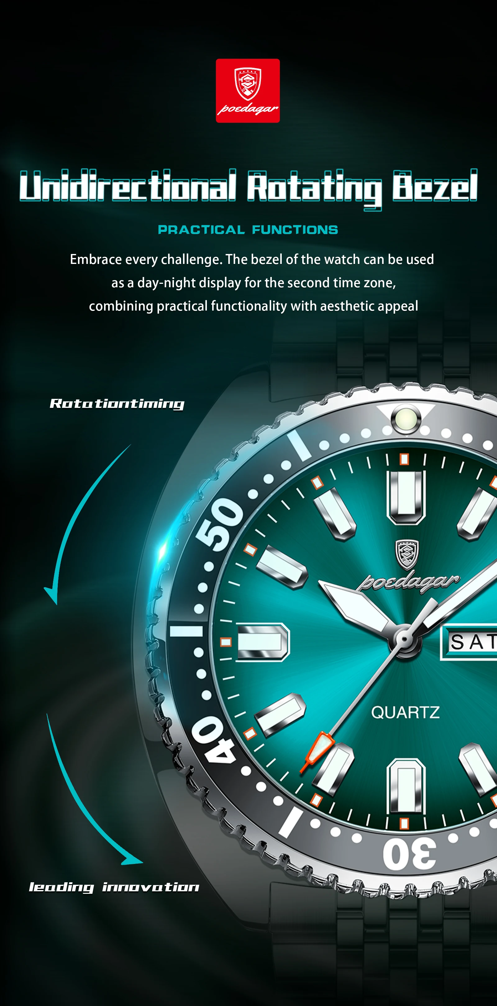 POEDAGAR Luxus Business Männer Uhr Datum Woche Wasserdicht Leucht Mann Armbanduhr Sport Edelstahl Quarz herren Uhren Reloj – Detail 7