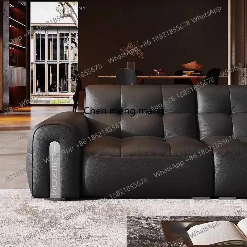 

Living room furniture Italian minimalist sofa black first layer cowhide leather sofa F150