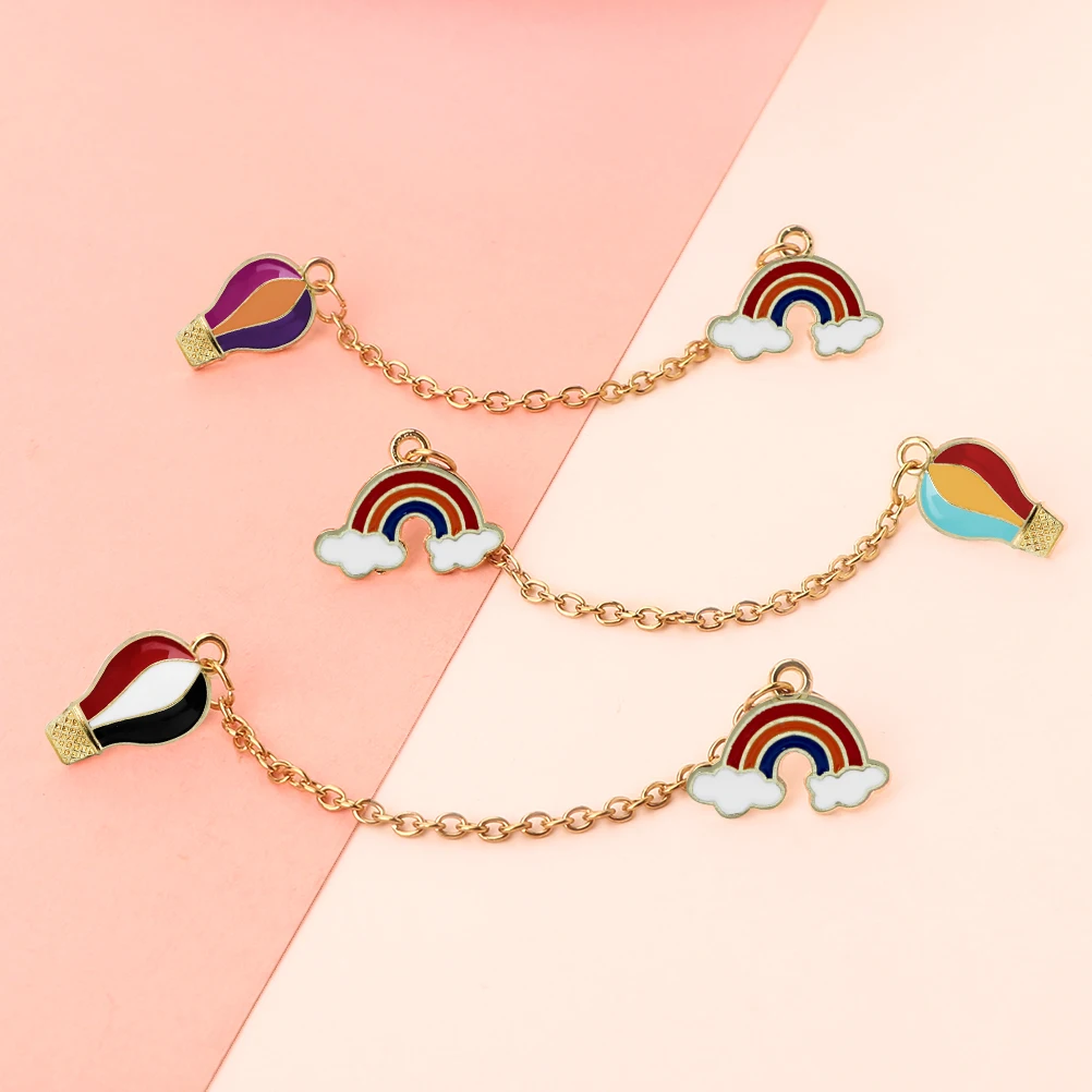 Cartoon Metal Chain Enamel Pin Colorful Hot Air Balloon Cloud Rainbow Brooch Women Men Jacket Lapel Pin Badge Jewelry Kids Gifts