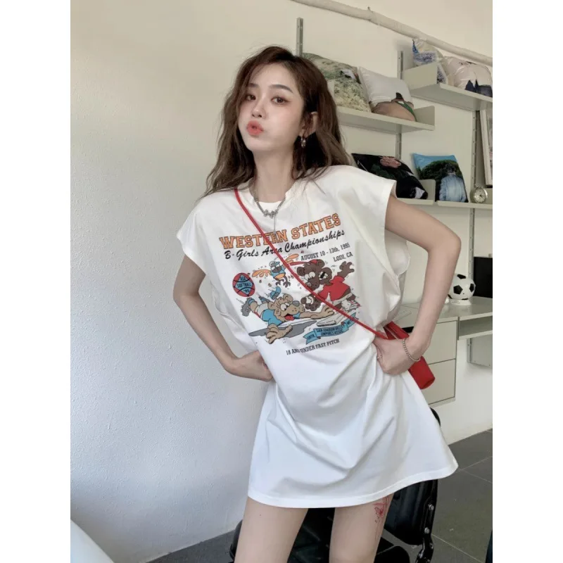 

Retro Cotton Thin Sports Vest Sleeveless T-shirt Women's Summer Wear Loose Basketball Top