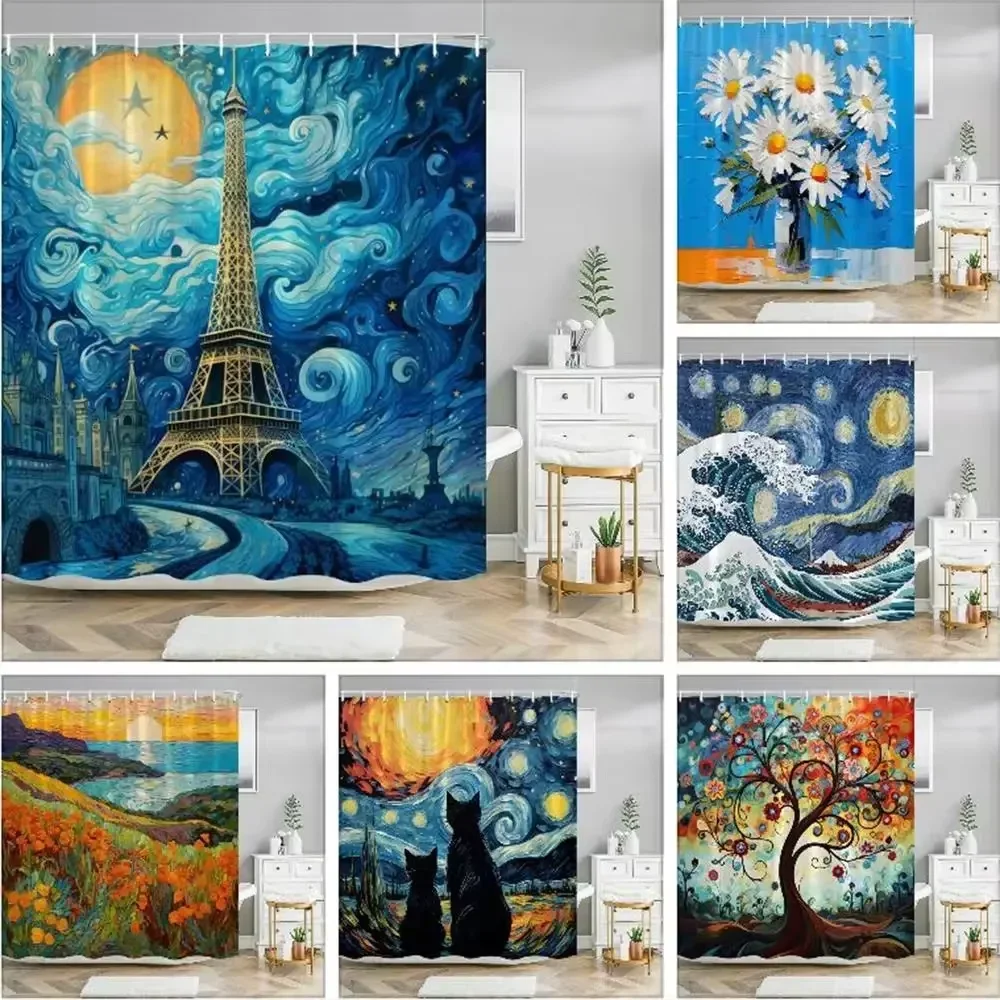 Abstract Art Impressionist Shower Curtain Beautiful Colourful Painting  Polyester Fabric Washable Shower Curtains Bathroom Decor