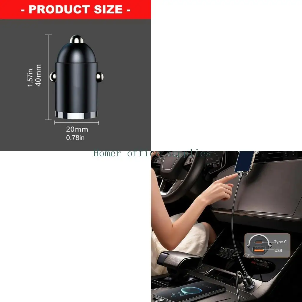 K43B 100W Double Car Charging Adapters Fast Charging Metal Texture for Various Laptop and Phone Suitable for 12V 24V Vehicles