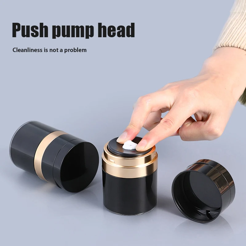 

30ml Black Airless Pump Jar Refillable Cream Jar Vacuum Bottle Travel Size Empty Container With Mirror For Cream And Lotion