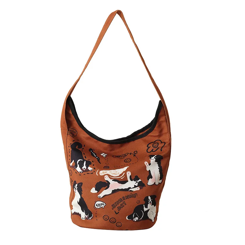 Vintage Shoulder Bag NEW Korean Style Cute Dog Print Fashion Large Capacity Casual Canvas Purses and Handbags Commute All-match