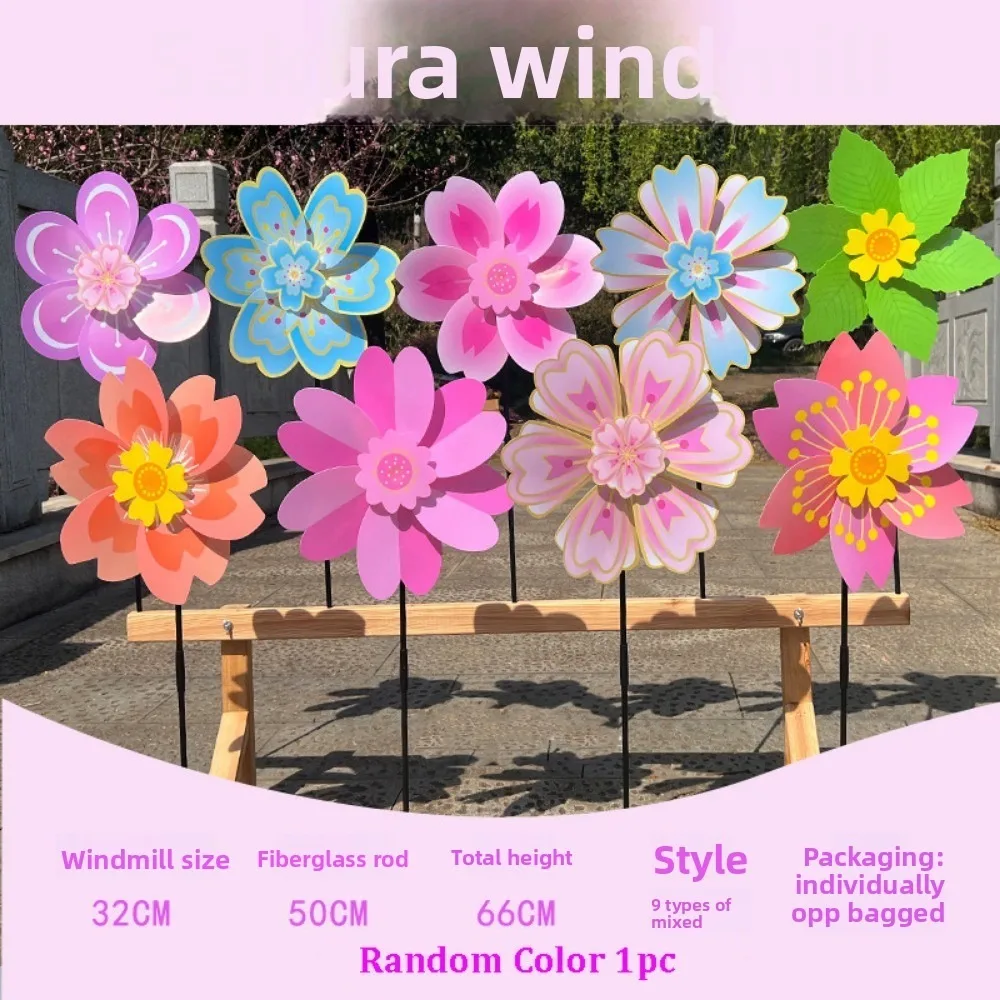 Multistyles Cherry Blossom Windmill Cherry Blossom Colorful Standing Lawn Flower Pinwheel Picnic Decor PVC