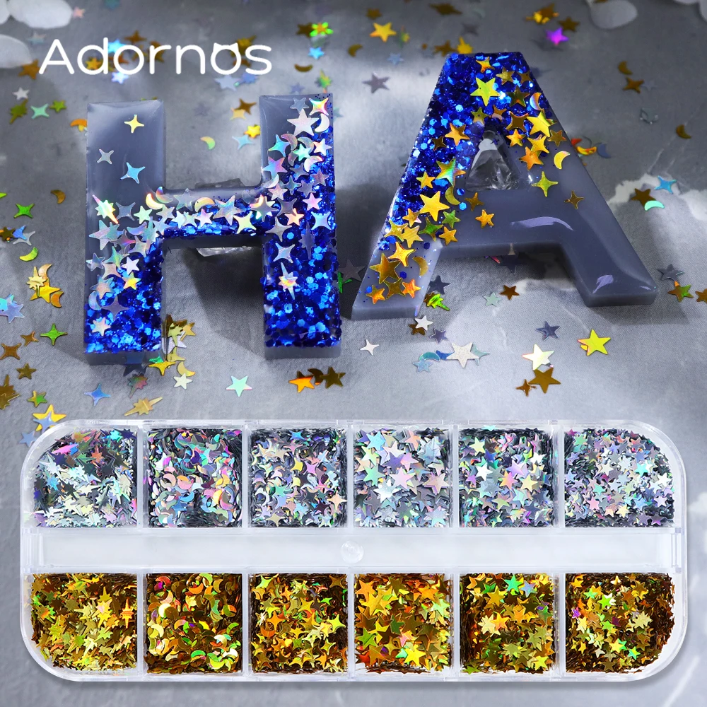 

Золотистые и серебристые звезды, луна, блестки, наполнитель для эпоксидной силиконовой смолы, блестящие хлопья, аксессуары для брелоков и поделок своими руками