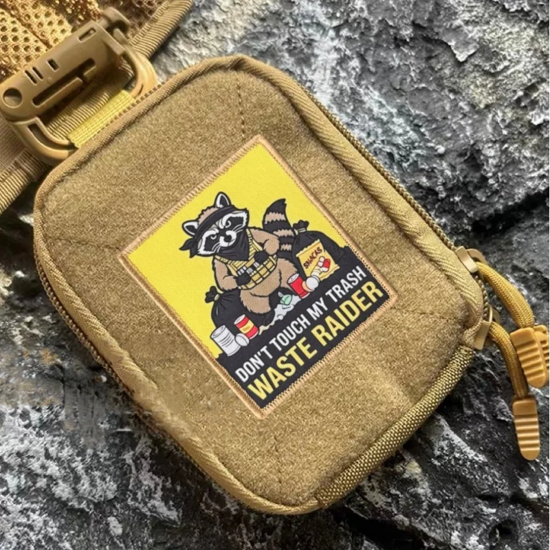 Waste Raider Don't Touch My Trash Raccoon Funny Patch Printed Badge Hook and Loop Backpack Clothing Accessory Sticker Armband