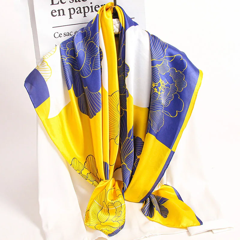 

Для женщин натурального шелка квадратные шарфы 100% чистого натурального шелка Bufandas с цветочным принтом Бандана Платок женский шали 108X108cm