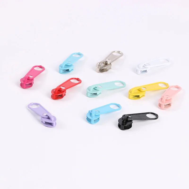 10Pcs/Set Mixed Color 5# Metal Nylon Zipper Slider Fashion Zipper Puller For DIY Handwork Bag Sewing Zipper Slider Tools