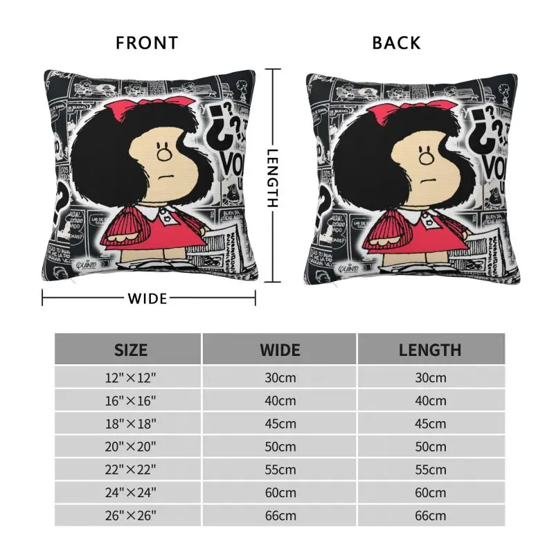 Vintage Quino Comic Mafalda Luxury Pillow Cover Bedroom Decoration Cartoon Mang Cushion