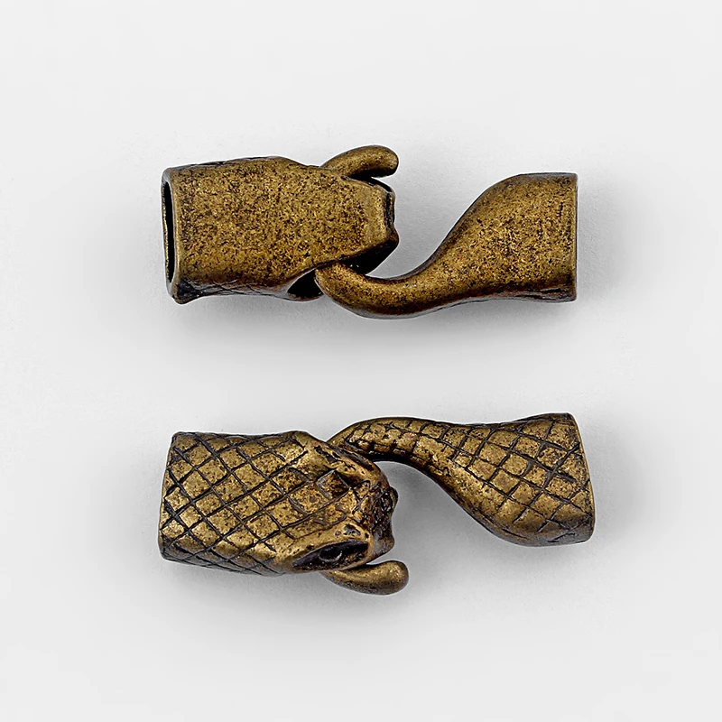 2 Sets Tibetan Gold 38mm Snake Head Clasps Tail Hook Clasp For DIY Round Leather Cord Bracelets Jewelry Making Supplies