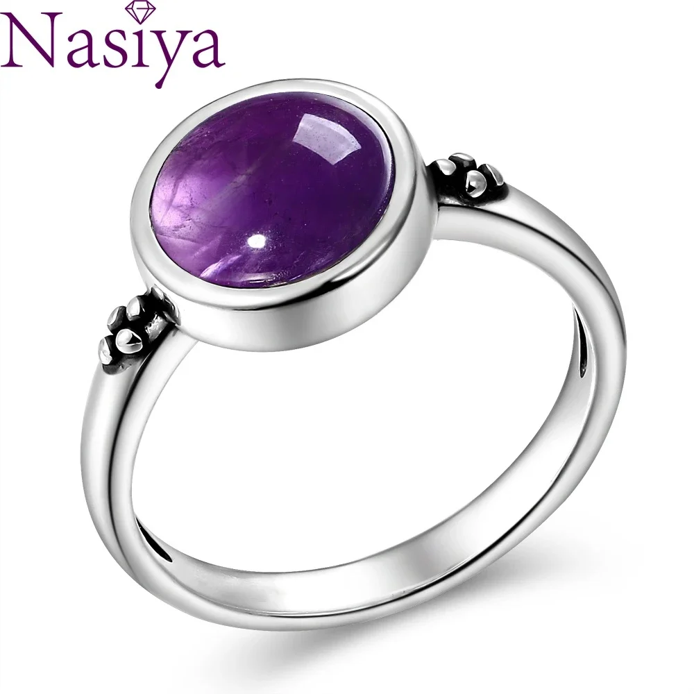 Nasiya Elegant Simple Amethyst Rings for Women S925 Silver Amethyst Jewelry Wedding Anniversary Engagement Gifts