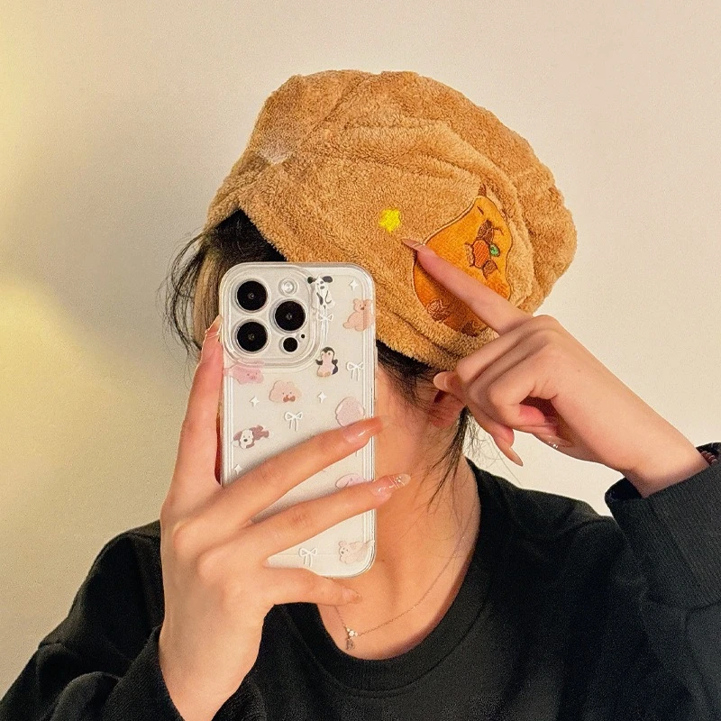 قبعة Miniso Kapibala للشعر الجاف للنساء، قبعة استحمام سميكة فائقة الامتصاص وسريعة الجفاف، شامبو للطلاب على الطراز الجديد