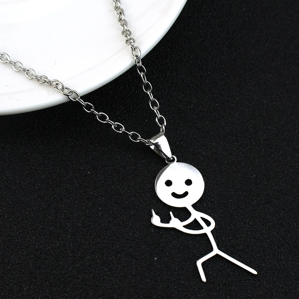 Hip Hop Fxck You Funny Doodle Pendant Necklace For Man Woman Stickman Middle Finger Rock Punk Necklace Party