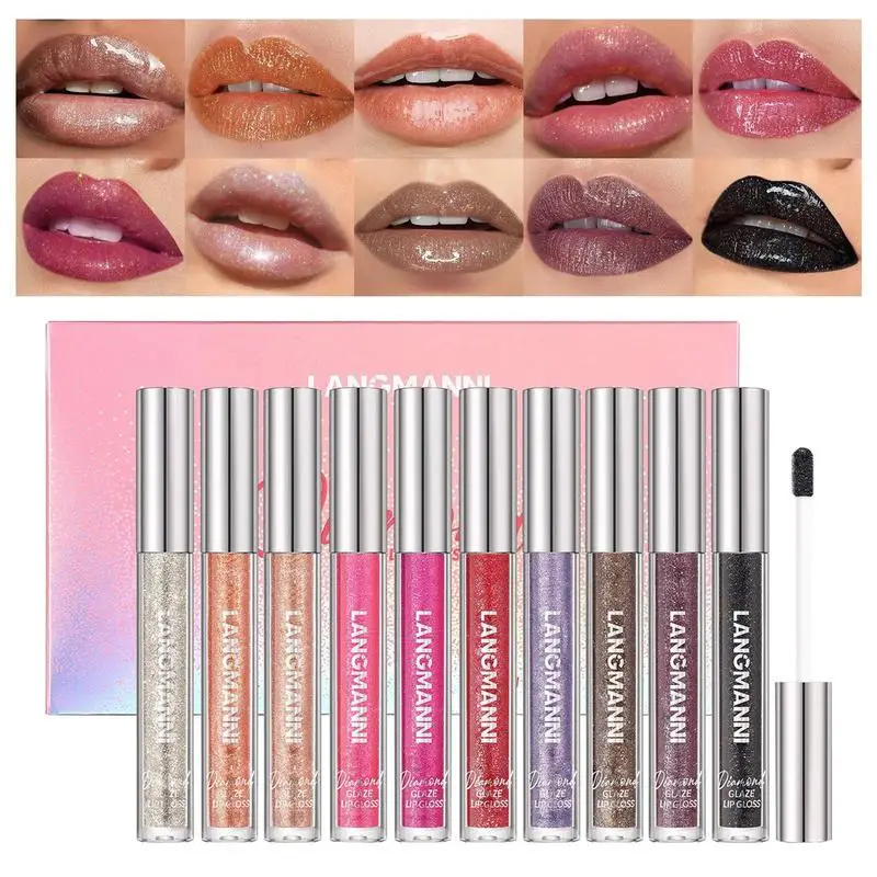 10pcs Liquid Lipstick shining Lip Gloss Glitter Lip Gloss Kit lipstick High Pigment Lip Sticks Sparkly Lip Color Lip Stain