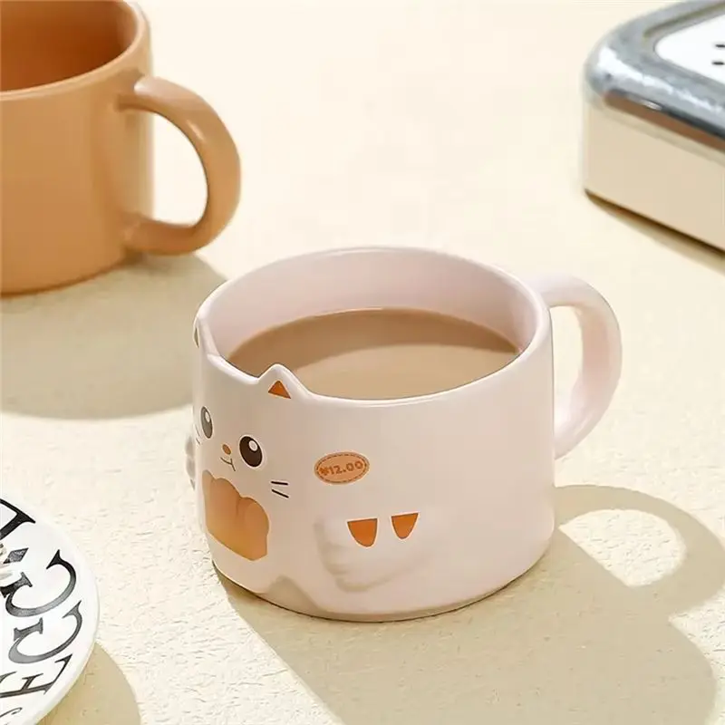 ABVG-Cartoon Cat Mug - Stacked Water Cup With Cat's Ear Design And Handle, Interesting Household Drinkware